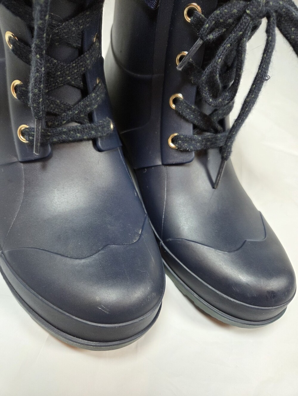 Tommy Hilfiger Navy Blue Rain Boots w/Red Faux Fur Lining Slip On Size 8 - Picture 5 of 11
